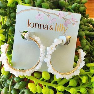 Lonna & Lilly Gold-Tone Medium Beaded Flower C-Hoop Earrings.